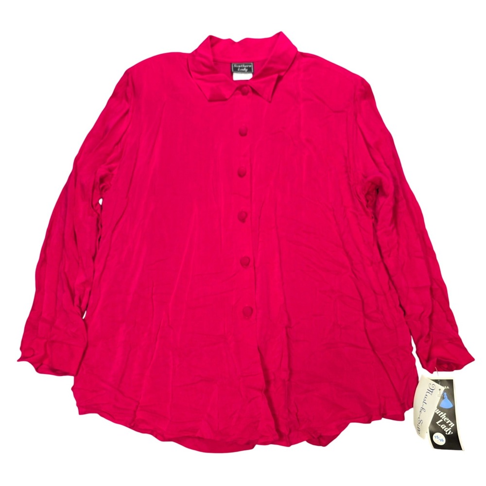 Southern Lady Button Down Blouse Shirt Women's Size 15/16 Fuchsia Pink VTG NWT